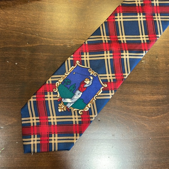 Hathaway Plaid Golfer Image Silk Tie - Picture 1 of 4